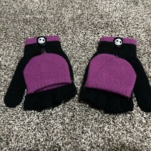 NWOT Disney Tim Burton’s Purple Black Jack Skellington Fingerless Gloves Mittens